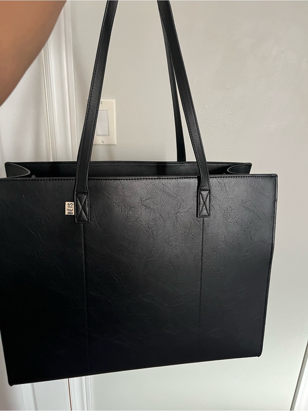 Large BEIS Black Faux Leather Structured Tote